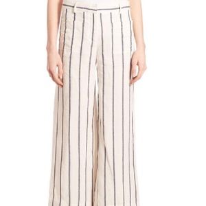 Theory striped wide leg linen ankle pan